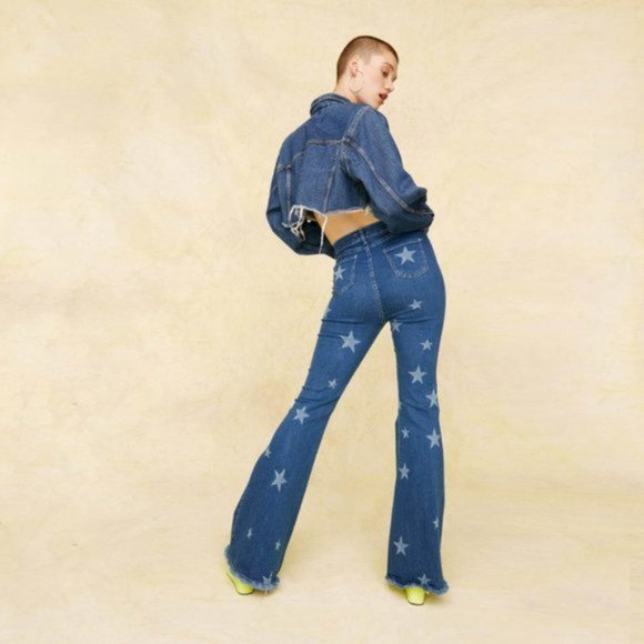 ⚡️SOLD⚡️ nastygal high rise star print bell bottoms - size 0 - Picture 2 of 6